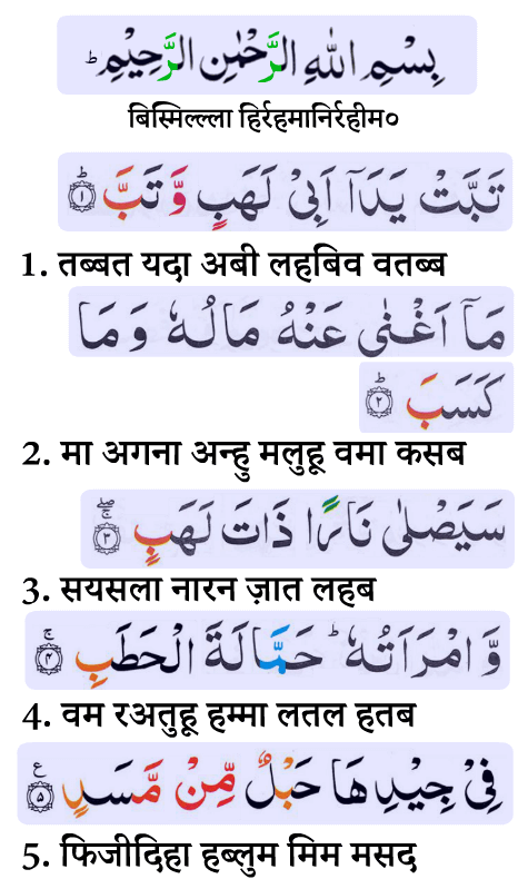 surah lahab in hindi